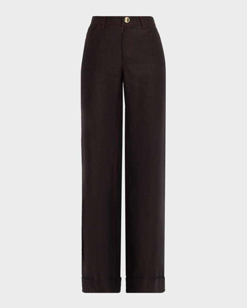 Michelle Wide-Leg Denim Cuffed Pants